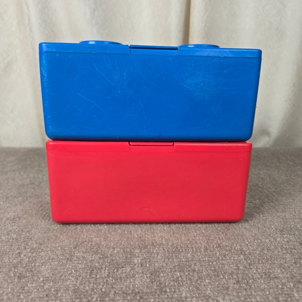 Vintage Chubs Stackables Storage Containers Red Blue Building Block Set of 2